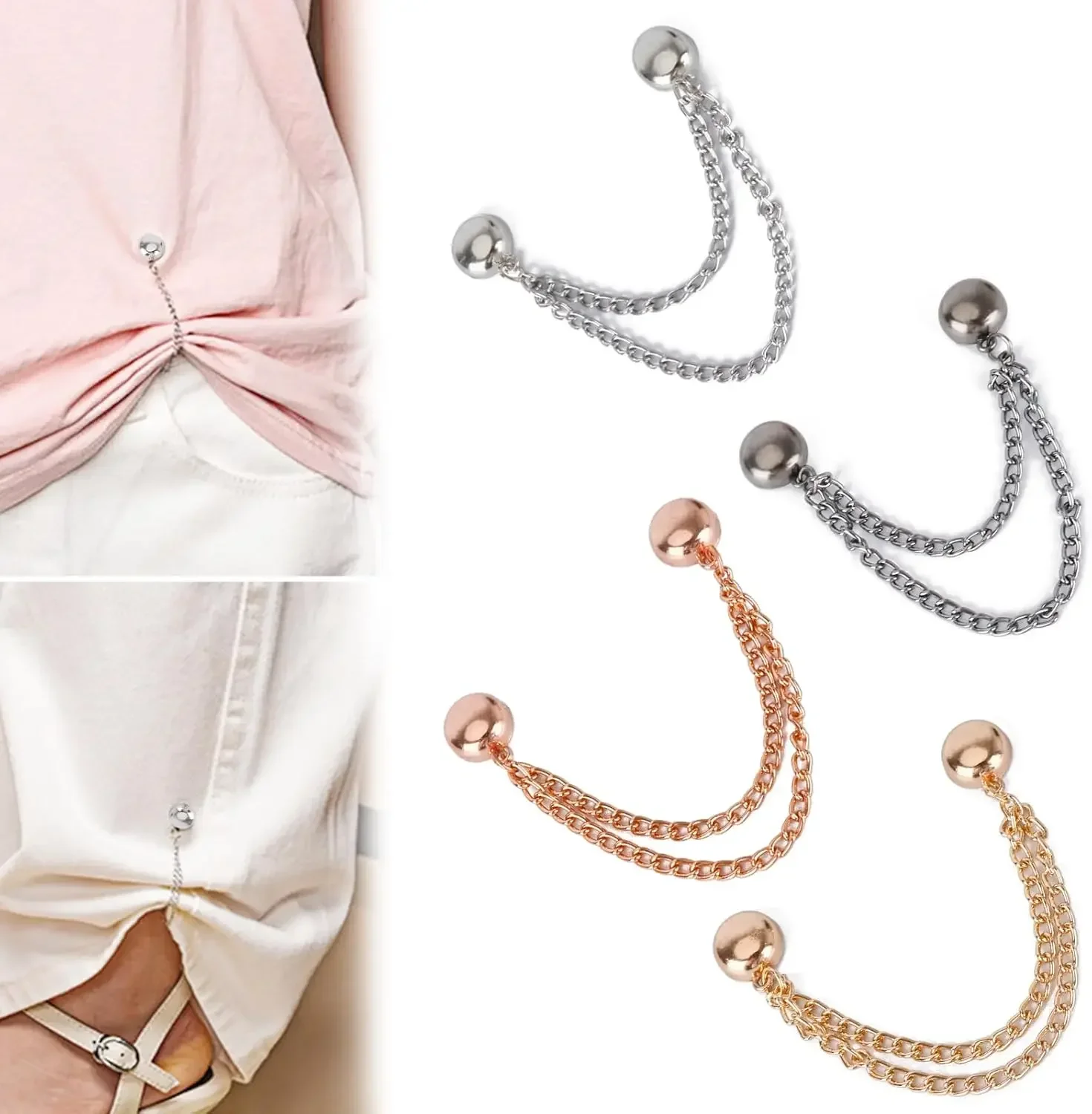 

1Pc Multi-Function Magnetic Clothing Clip with Chain Metal Buttons Clip Clothes Scarf Trouser Legs Cuff Fixing Magnet Pin Decor