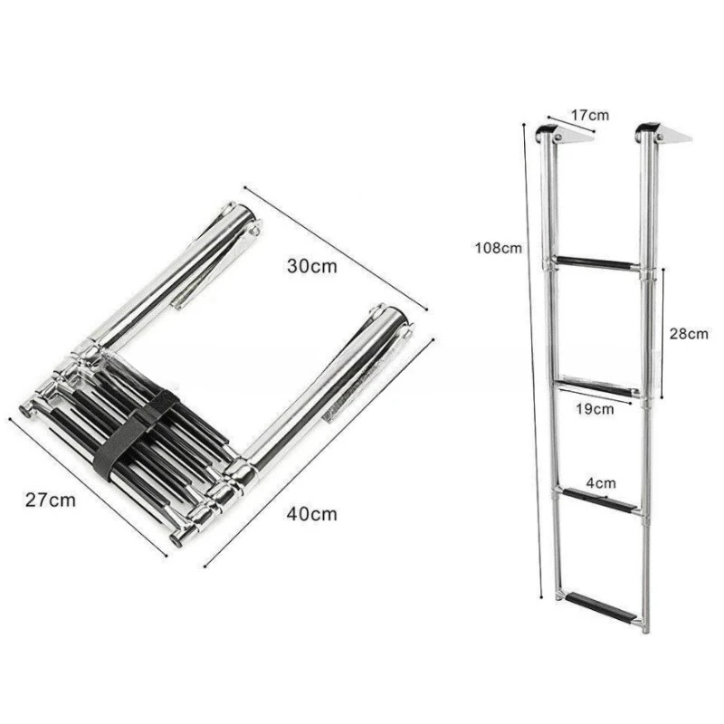 Stainless steel four-section ladder, yacht launching ladder, telescopic ladder, marine hardware, yacht accessories