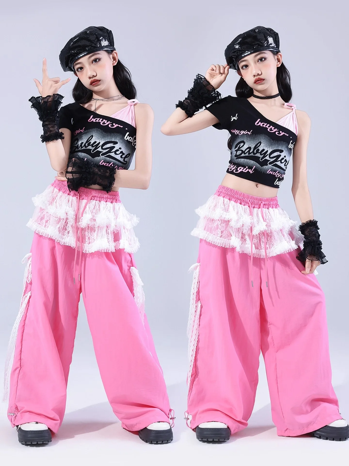 Kpop enfants Hip Hop vêtements filles Jazz vêtements nombril hauts rose pantalon été moderne danse Performance Costume scène porter BL16817
