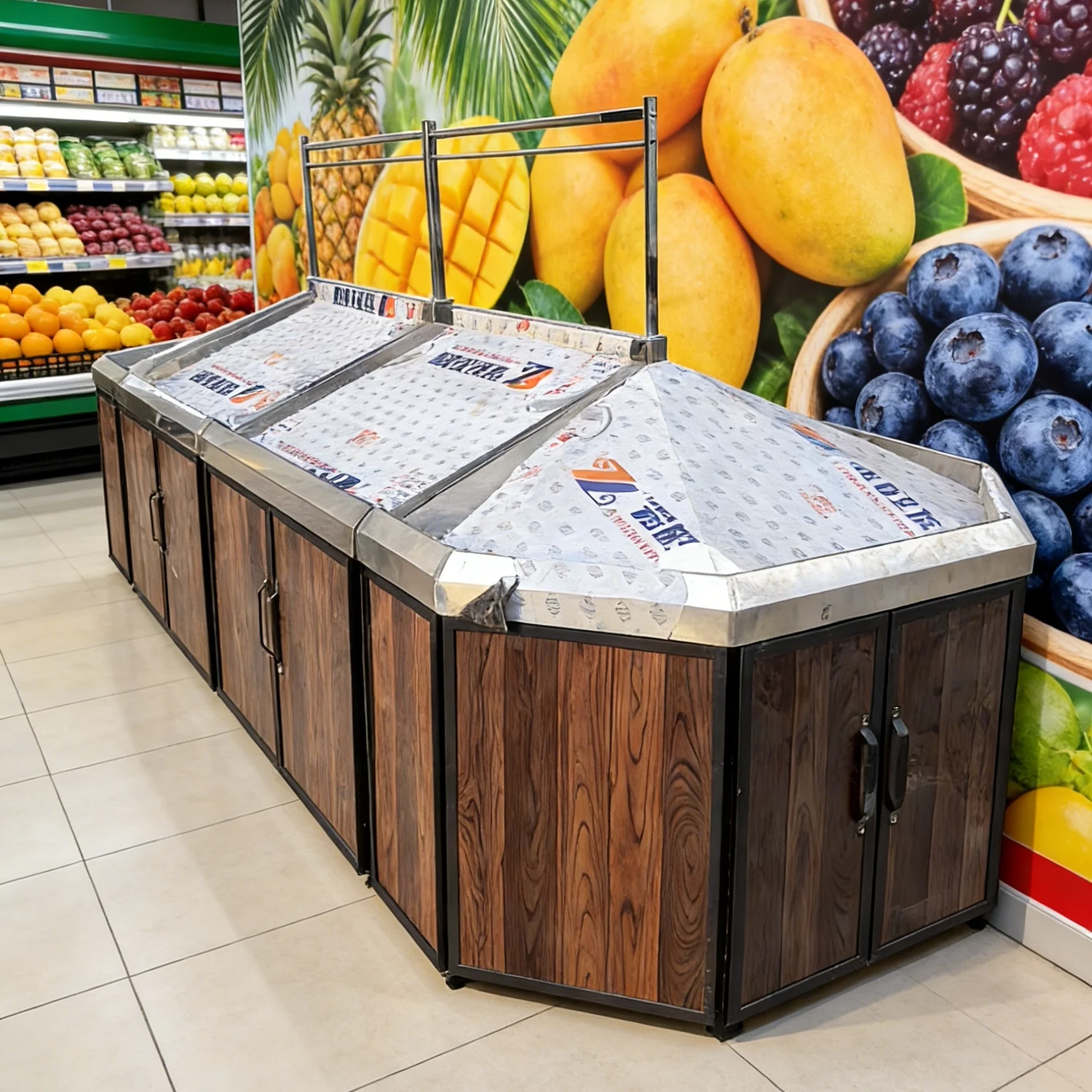 High-grade fruit and vegetable shelves, stainless steel false bottom integrated supermarket fresh fruit and vegetable shelves