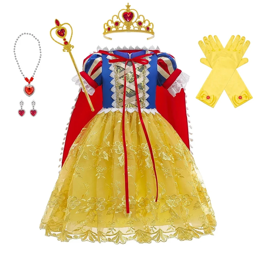 

Little Girl Snow White Fairy Tale Princess Dress Carnival Party Child Cosplay Costume Summer Clothing With Cloak Accessories