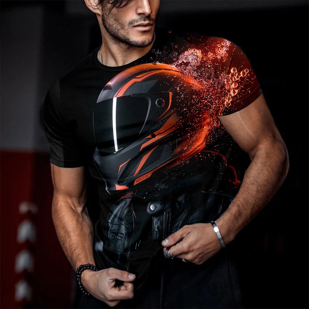 2023 Summer New Cool Motorcycle Racer Men's T-shirt 3D Printed Summer Fashion Top O Collar Shirt Plus Size Street Wear 110-6XL