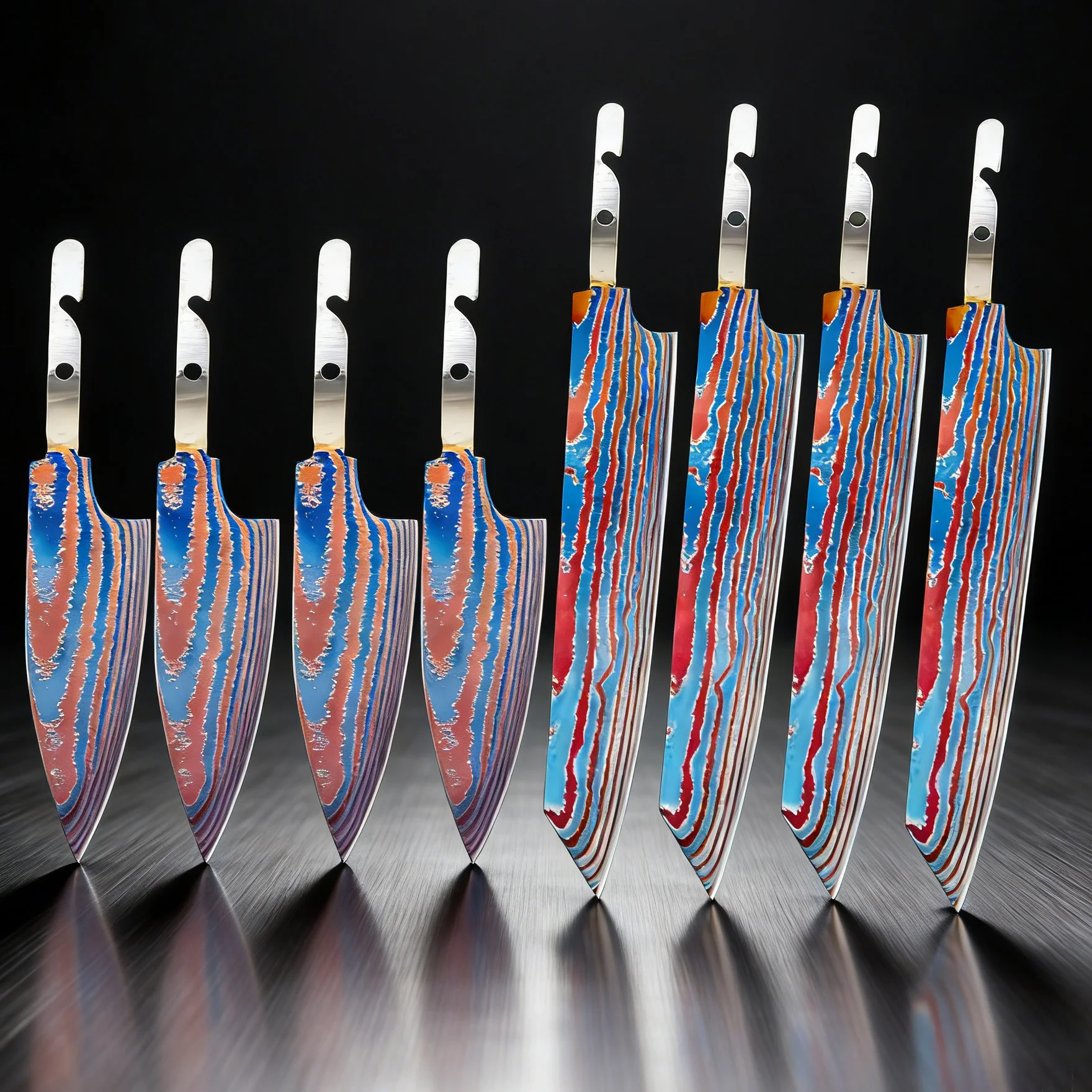 2/4/6/8PCS,Kitchen Knives Blank Blade DIY Hand Forged Titanium Damascus Timascus Blank Blade Making Tools