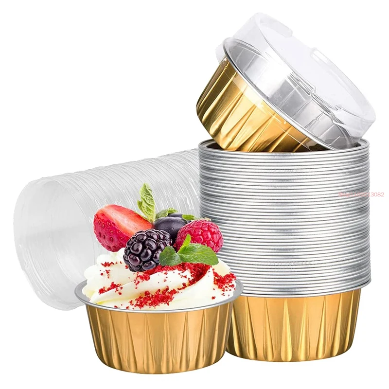 100Pcs Foil Ramekins Cupcake Baking Cups Holders Cases With Lid,Aluminum Liners,Muffin Liners Lid