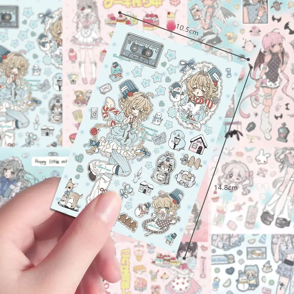 8pcs Sweet Style Japanese Cartoon Teen Girl Pattern Hand Account DIY Collage Sticker Pack