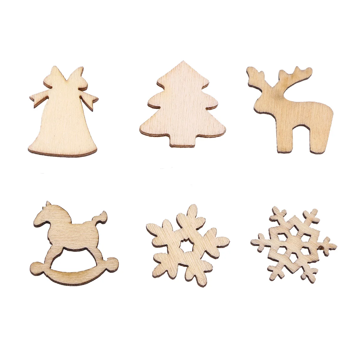 

100 Pcs Christmas Wooden Pieces Smooth Surface DIY Crafts Premium Wood Strong Durable Various Shapes Snowflakes Bells
