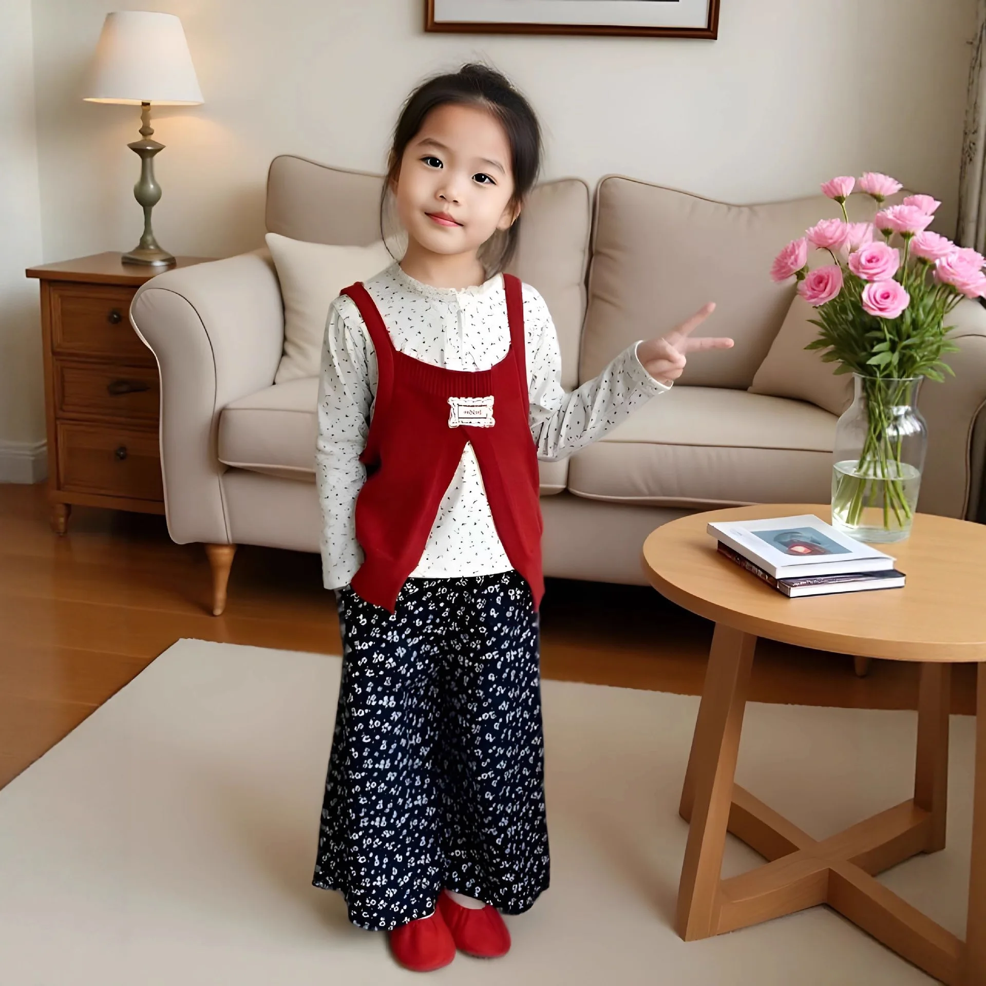 Three-piece Set Vest Knitwear Pants Beautiful Fashionable New Spring Autumn Grils Children Sweet Cute Soft Comfortable