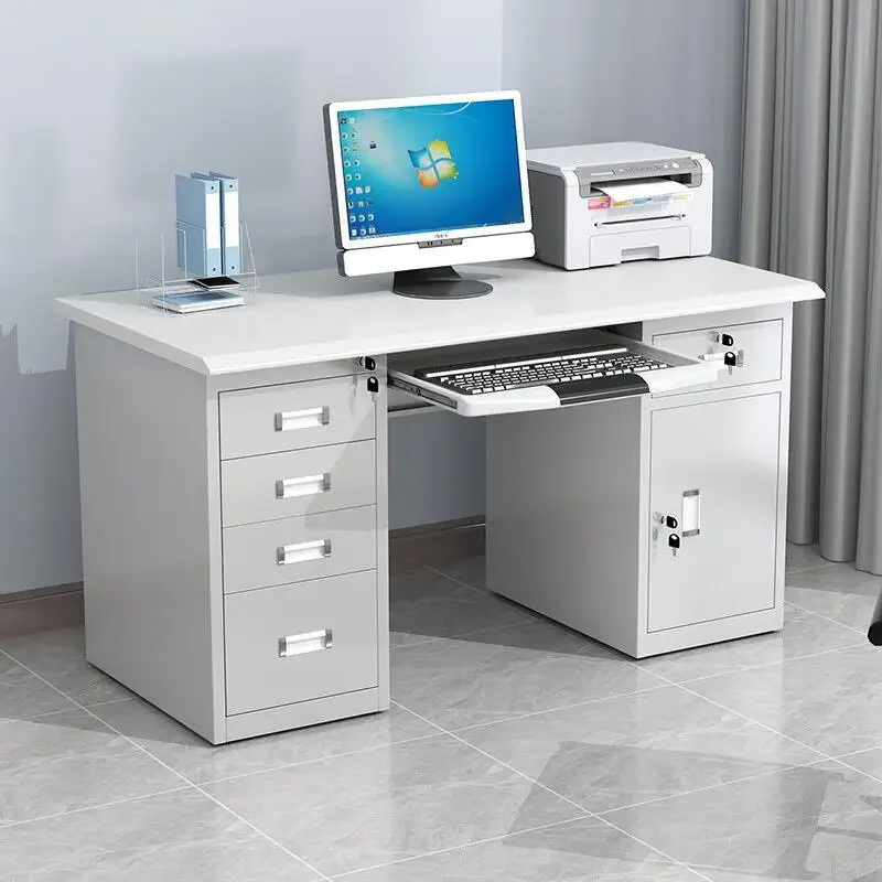Steel desk computer desk office office I-shaped writing desk with lock drawer thick staff