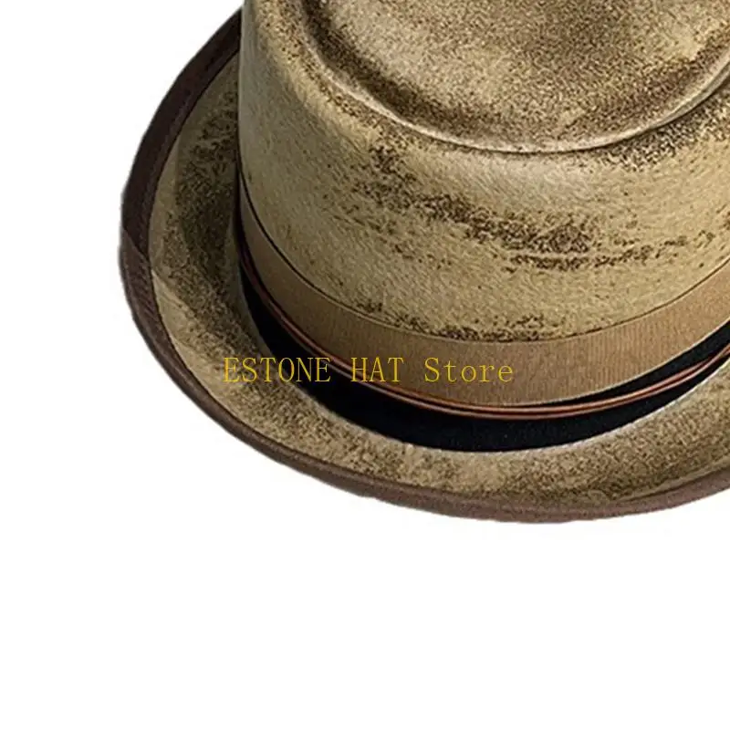Carnivals Distressed Hat Autumn Adult Trilby Hat with Feather Decor Festival Hat for Adult Skin-Friendly Flat Top Hat