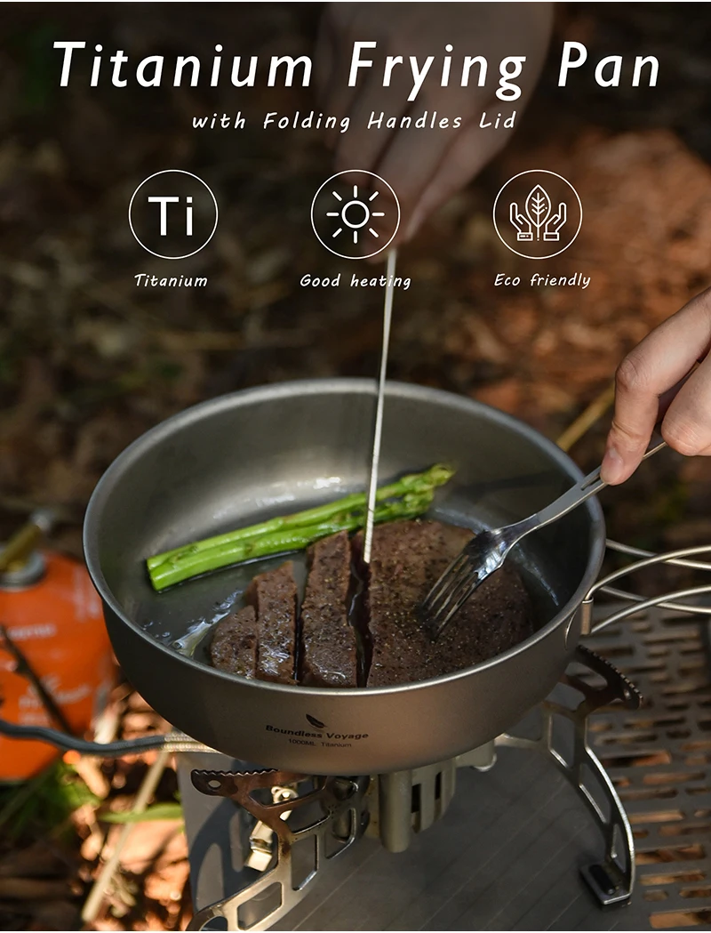Boundless Voyage Camping Titanium Koekenpan Koekenpan Met Opvouwbare Handgrepen Deksel Outdoor Bakplaat Servies Boundless Voyage Camping Titanium Koekenpan Koekenpan Met Opvouwbare Handgrepen Deksel Outdoor Bakplaat Servies
