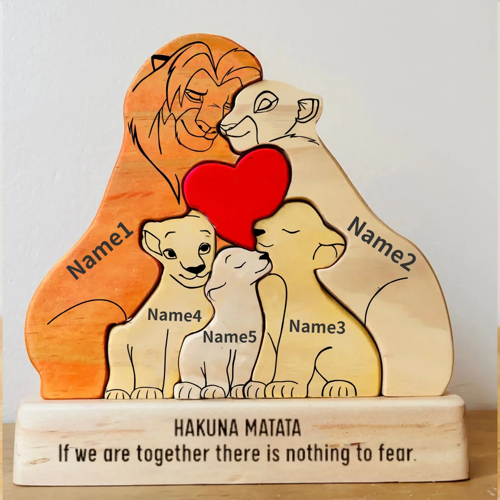 Art Wooden Family Puzzle Personalized Name Puzzle Wooden Lion Puzzle Home Decor Thanksgiving Christmas Warm Gifts for Kid Mother