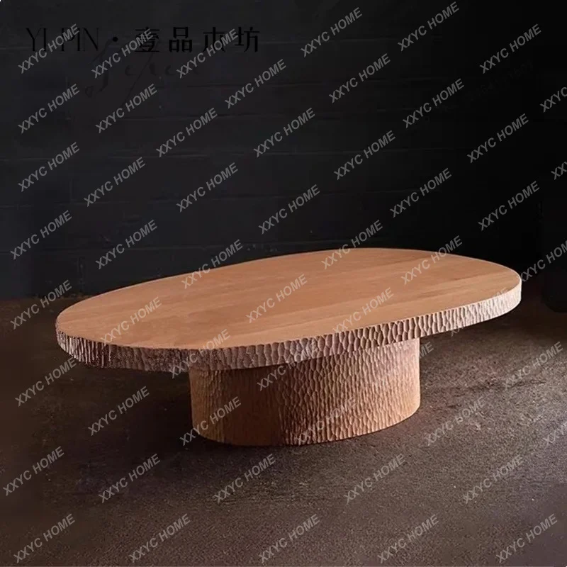 

Medieval solid wood hammer pattern coffee table oval minimalist special-shaped edge table