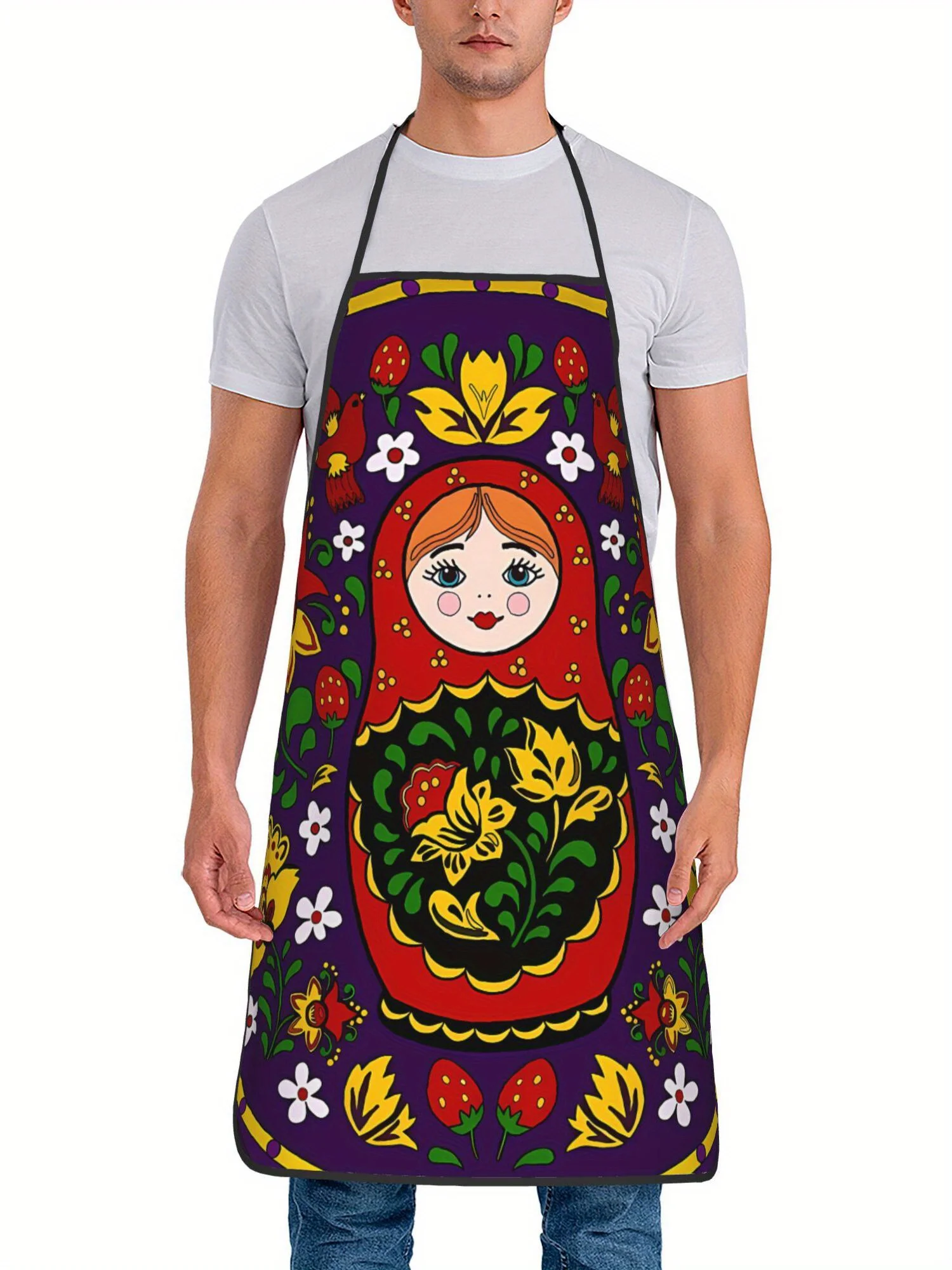 Matryoshka Purple Russian Doll Print Apron Waterproof Kitchen Cooking Bib for Men Women Household Grilling Cover