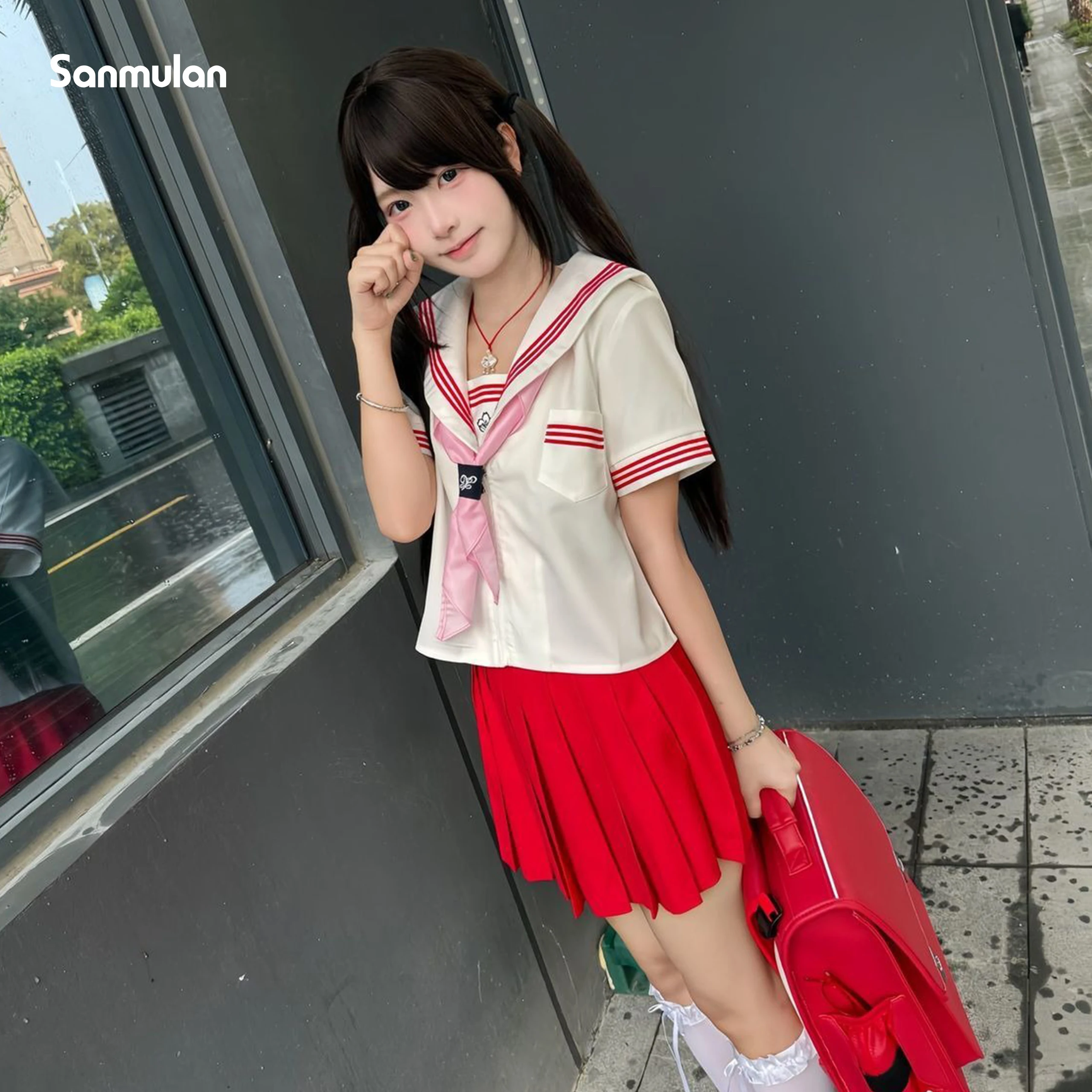 japanese-style-jk-uniform-short-sleeved-basic-style-red-sailor-suit-pleated-skirt-plus-size-school-uniform-student