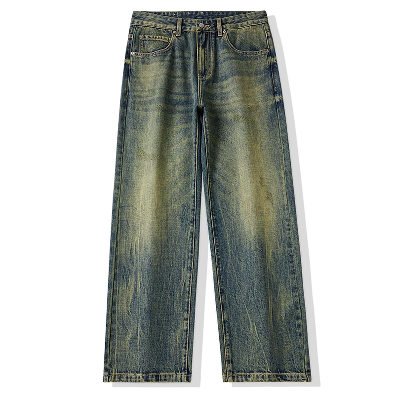 Baggy Jeans Men Wide Leg Pants Loose Fit Retro Blue Casual Men's Trousers Vintage Clothes 2025 New Kpop Large Size Cowboys