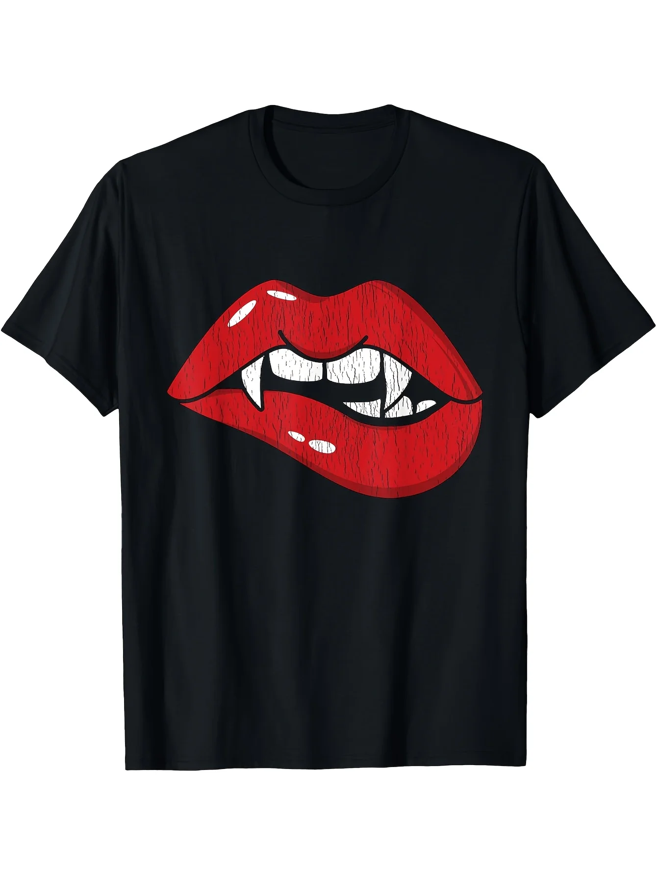 Camiseta de disfraz de Halloween con morder los dientes, labios rojos, vampiro, Drácula Retro