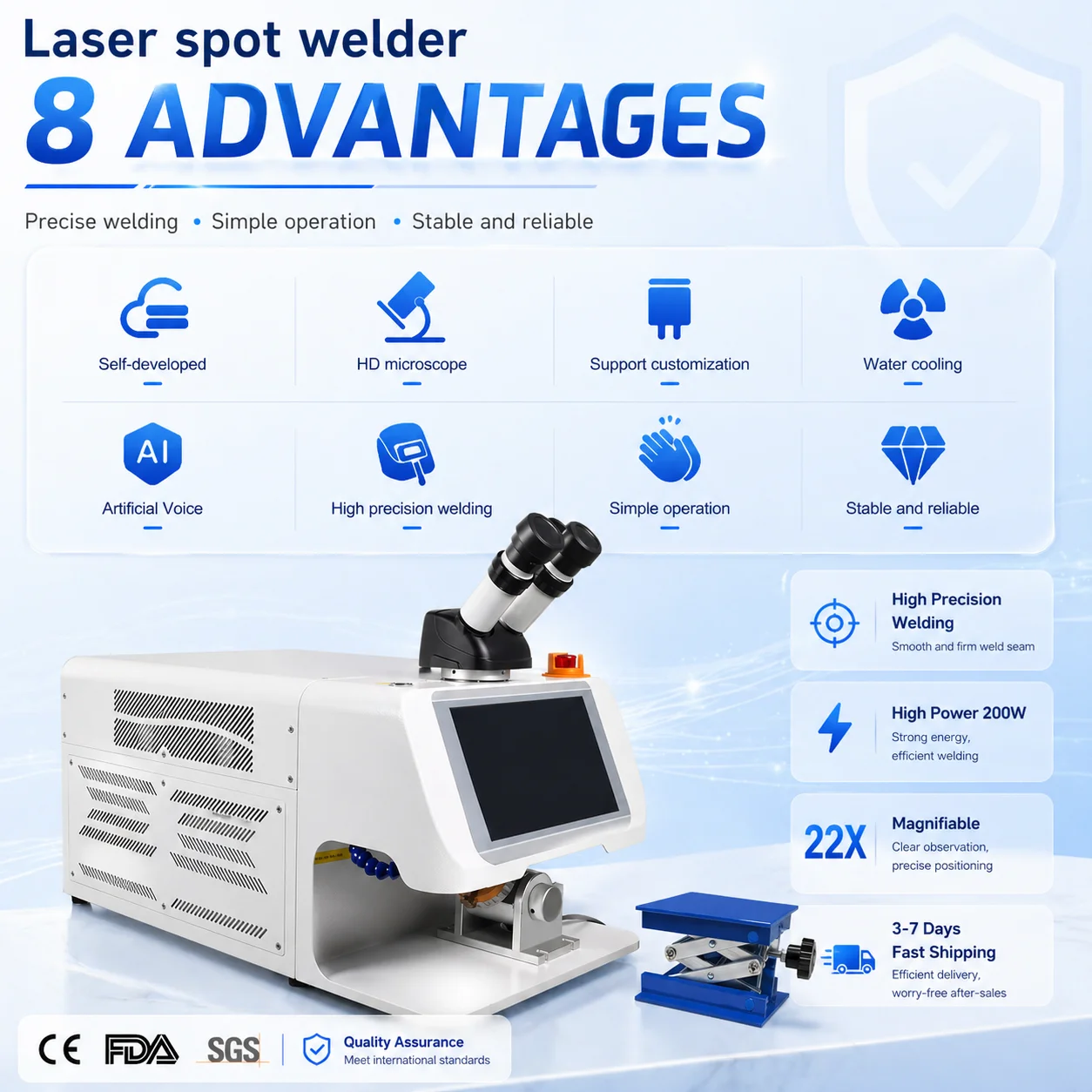 200W Jewelry Spot Laser Welding Machine 160J Gold Silver Laser Welder Soldering Repairing Machine with CCD Control System