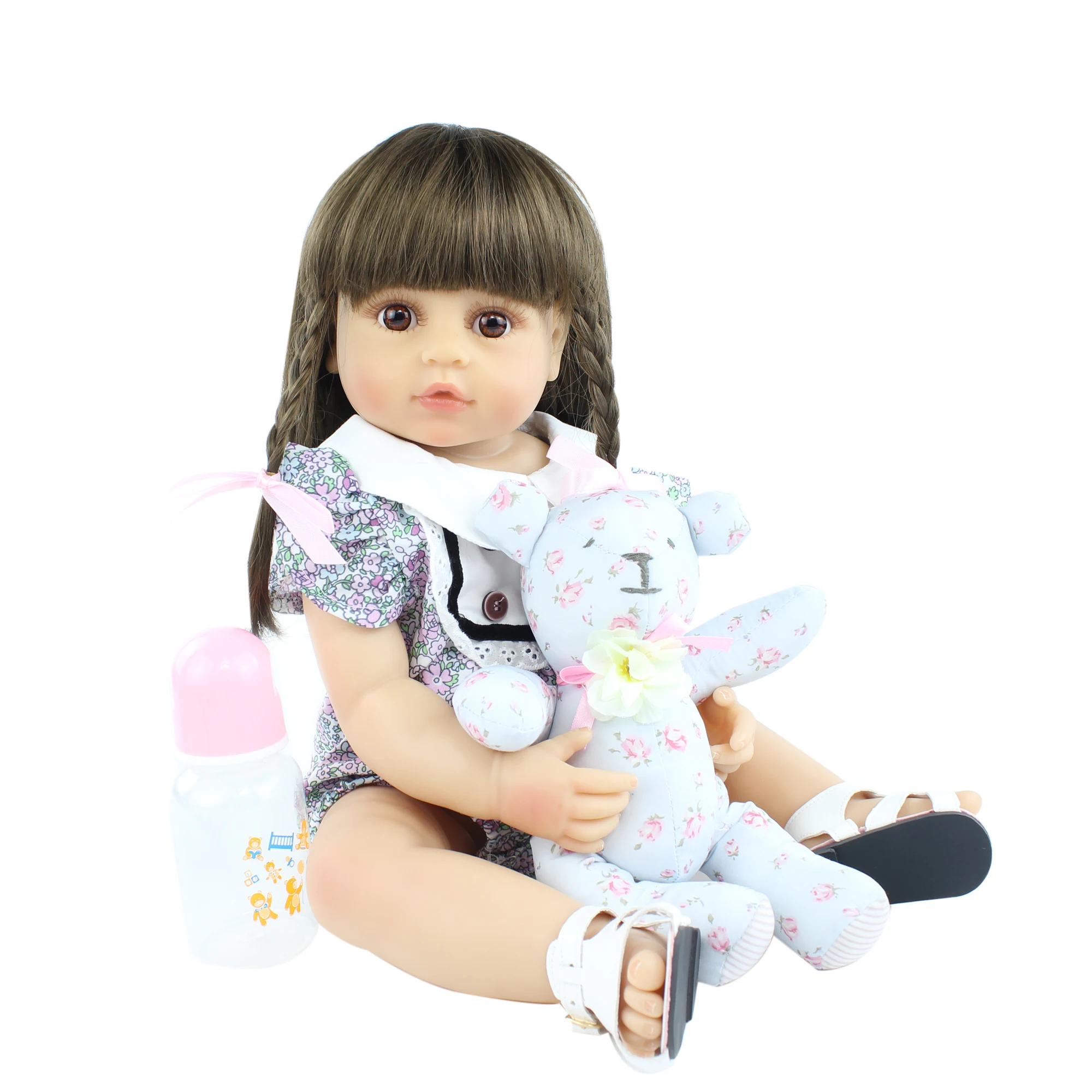 55cm Full Silicone Reborn Baby Doll For Girl 22 Inch Long Hair Princess Bebe Boneca Kid Birthday Gift Play House Dress Up Toy