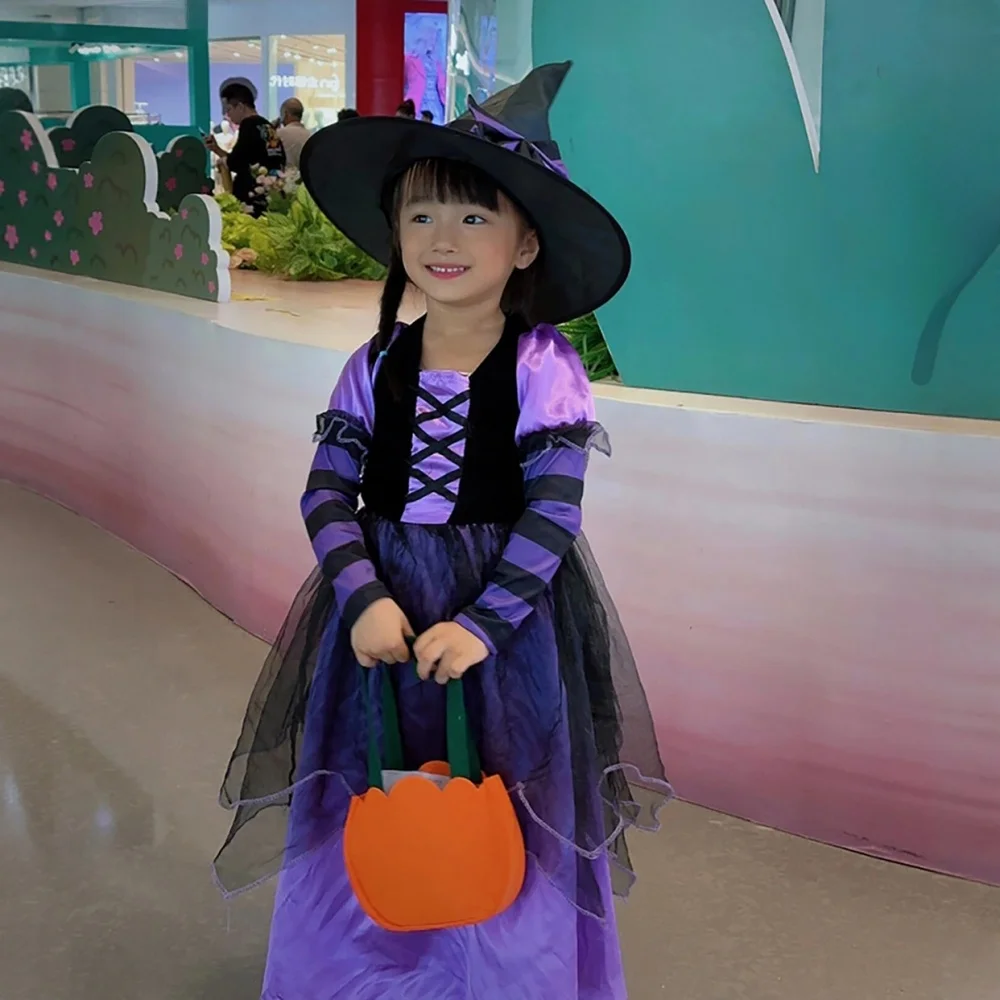 loween Set di costumi da strega per ragazze, spettacoli teatrali, vestiti per bambini, materiale in fibra di poliestere
