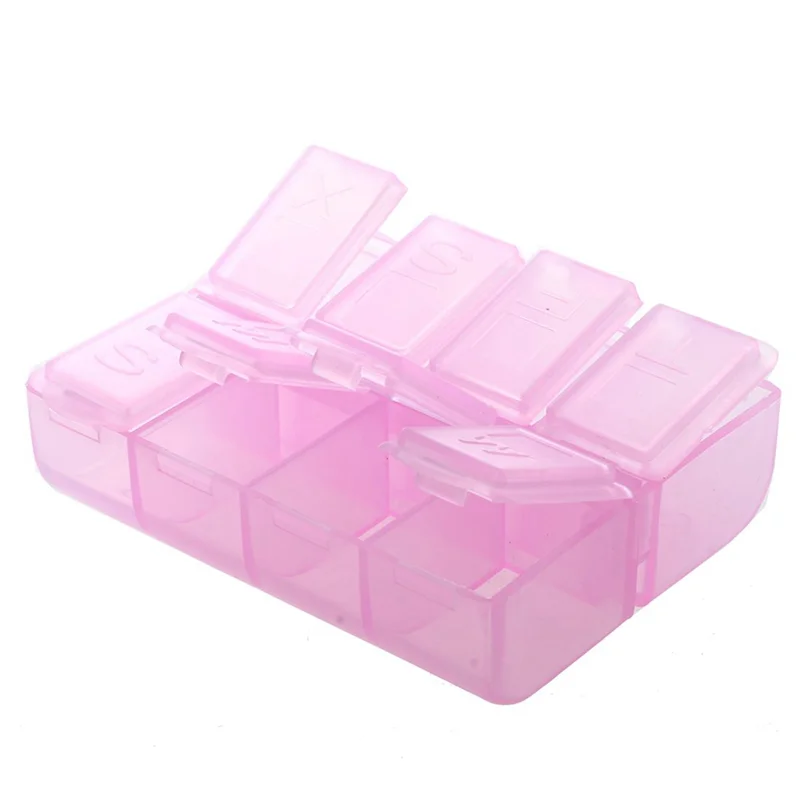 ABWR-4X プラスチック長方形 8 コンパートメント 7 日間薬ピルボックス ピンク