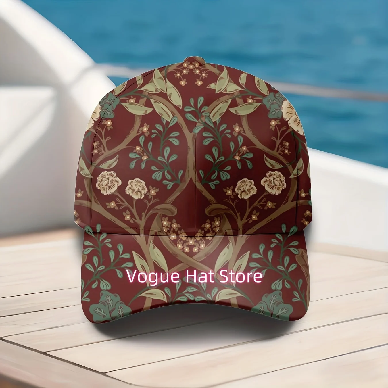 Men's & Women's Vintage Botanical print Baseball Cap with Full-Body Flower Vine Leaf Pattern, Adjustable Snapback, Lightweight O