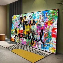 Life Is Beautiful Graffiti Art Diamond Painting, Motivational Street Pop Art, Cross Stitch, Abstract Painting, 3D Embroidery Mos