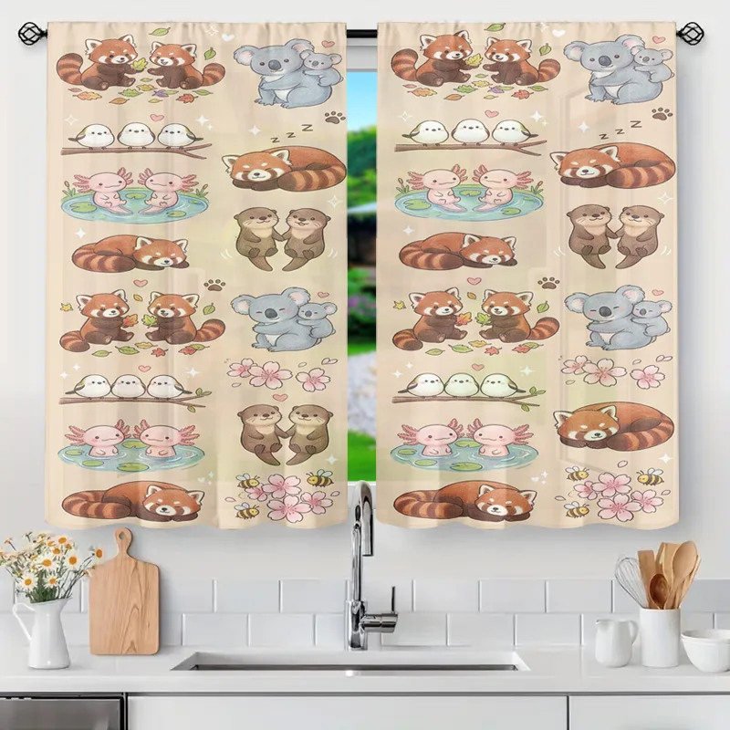 Cute Cartoon Animal Pattern Shower Curtain Window Panel for Kids Nursery Decor Woodland Panda Bear Raccoon Semi-Sheer Bathroom K