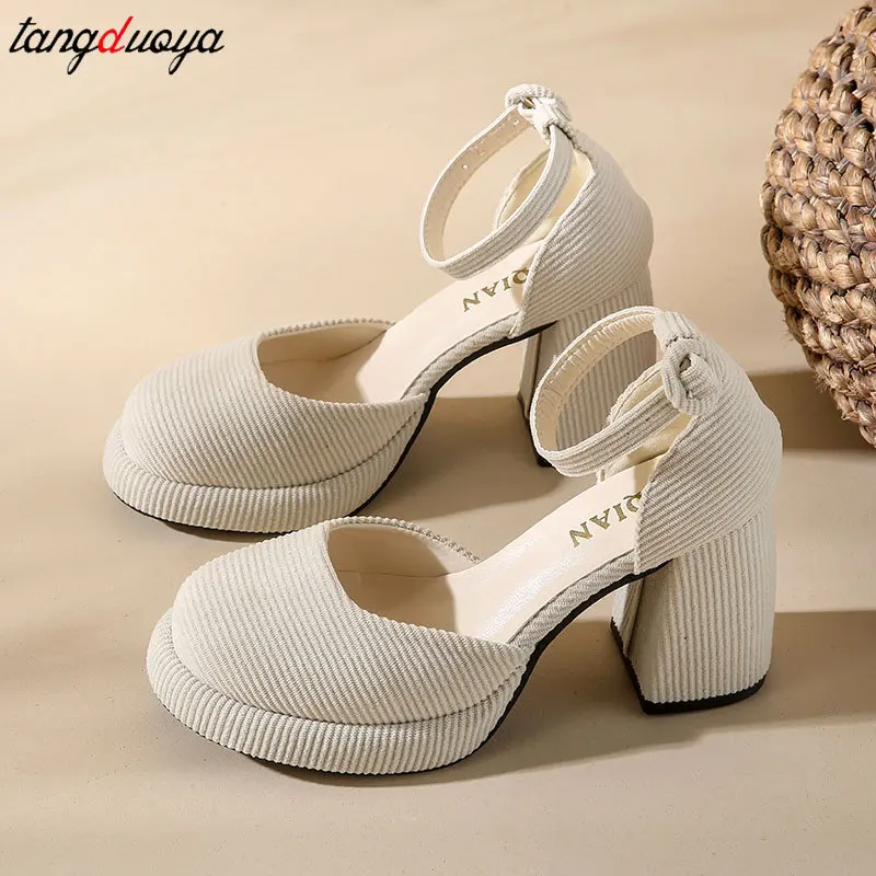 2024 New High Heels Women Mary Janes Lolita Shoes Thick Platform Shoes Sandals Pumps Summer Party Ladies Shoes Mujer Zapatos