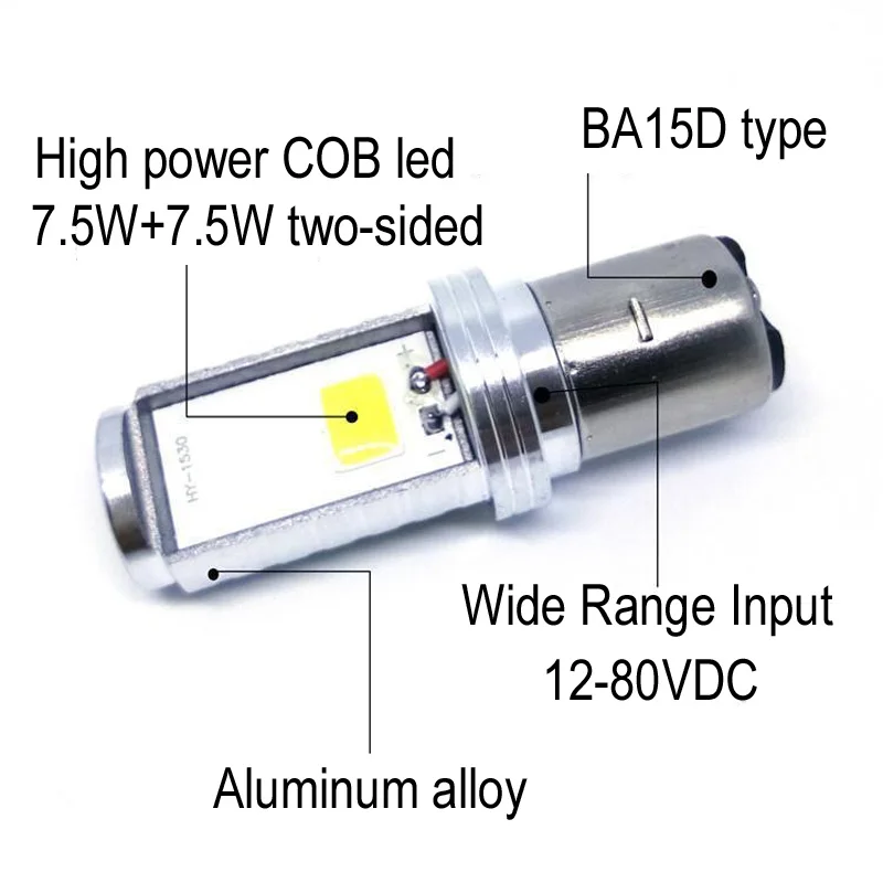 High quality Electrocar,E-Bike,Pedelec,Autobike,Motorcycle Headlight BA20D CSP 12-80V LED Moto High/Low Beam Led Bulb 5pcs/lot