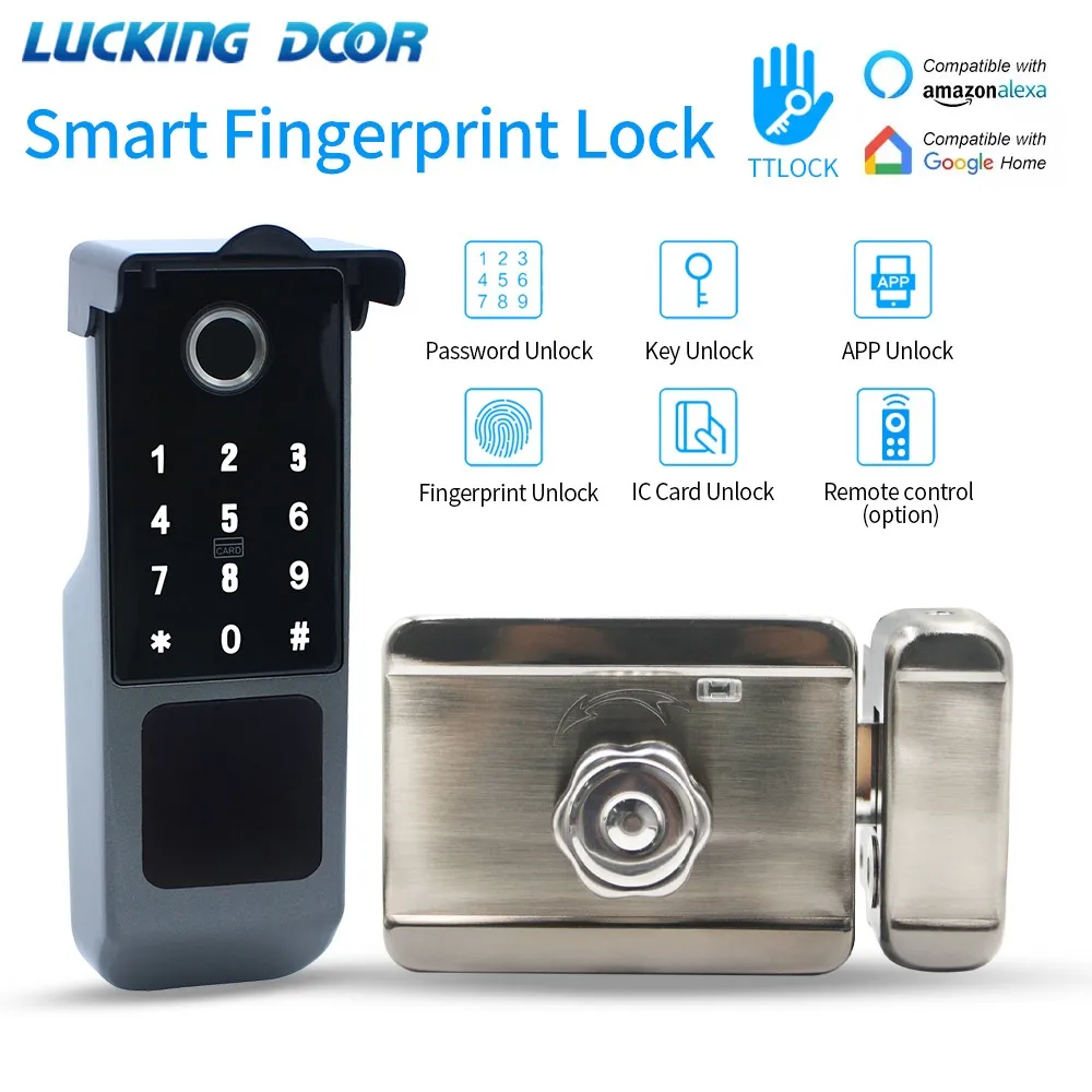 Waterproof TTLOCK App Smart Bluetooth Fingerprint Electronic Lock RFID Card Outdoor Door Intelligent Lock Keyless Motor Rim Lock