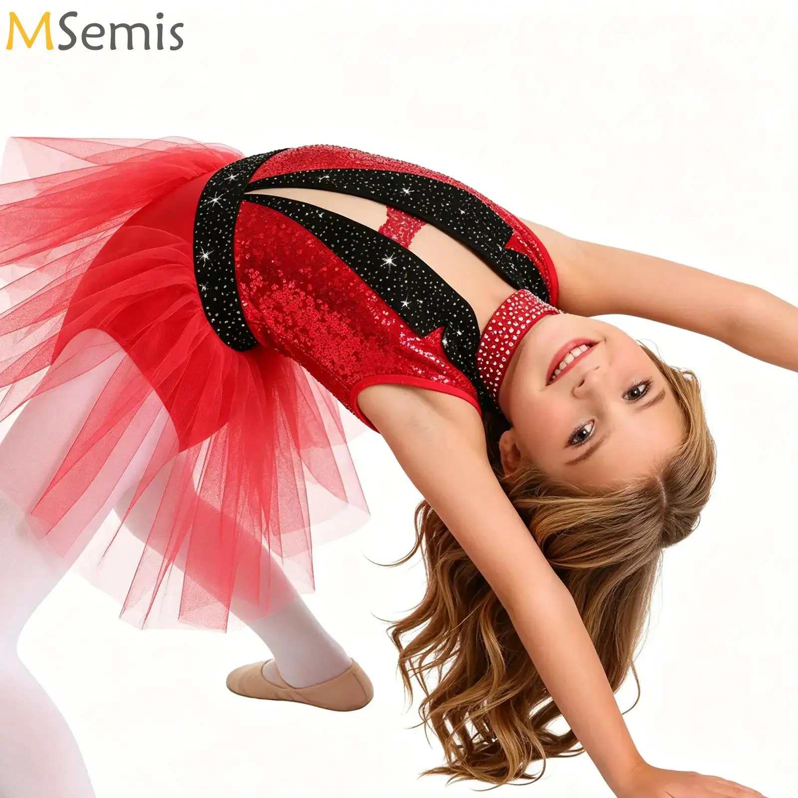 

Kid Girl Rhinestone Ballet Jersey Lyrical Gymnastics Artistic Figure Skating Costume Ballerina Tutu Tights Dress Skirted Leotard