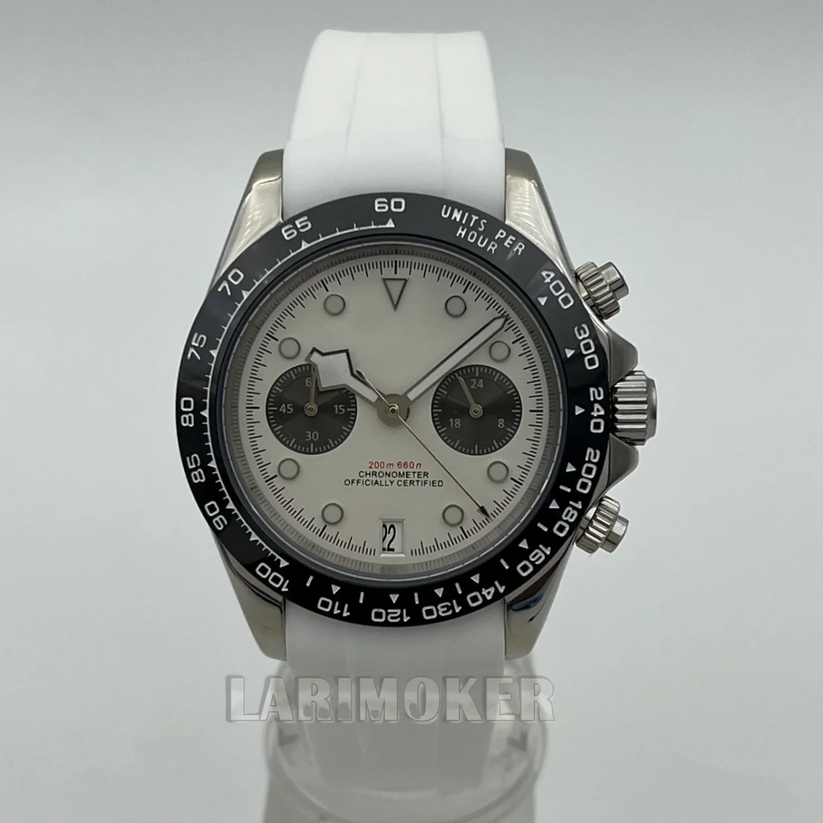 39 мм кварцевый хронограф VK64, сапфировое стекло, черный, белый, розовый, резиновый ремешок, снежинка, стрелки C3, зеленый, светящийся, часы 6 часов, дата