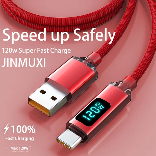 JINMUXI 초고속 충전 케이블, 디지털 디스플레이, 샤오미 화웨이 Oppo OnePlus POCO Redmi 데이터 케이블, 120W USB A to C타입 