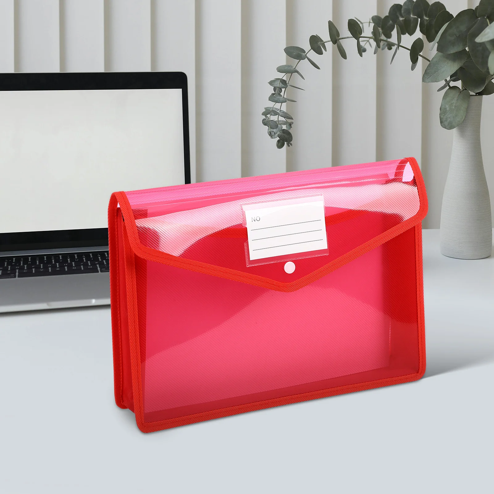 

5Pcs Clear Plastic Folder File Bags Document Holder Button Closure A4 Plastic Wallet with Label Pocket Clear Bags