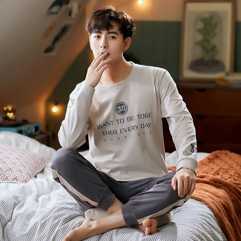Men Pajamas Suit Pure Cotton Autumn Long Sleeves Breathable Plus-size Sleepwear Male Nightwear Set Spring Winter Gentlemen