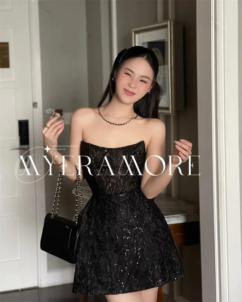 

Современные короткие платья для выпускного вечера без бретелек с кружевными аппликациями, коктейльные платья для женщин, вечернее платье трапециевидной формы по индивидуальному заказу فساتين سهرة