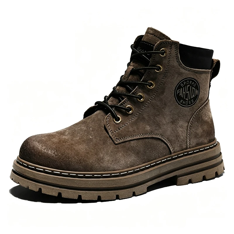 Men's Winter Fleece Lined Boots High‑Top Retro Work Boots Thick Platform Non‑Slip Warm Ankle Boots For Men Outdoor Winter Shoes