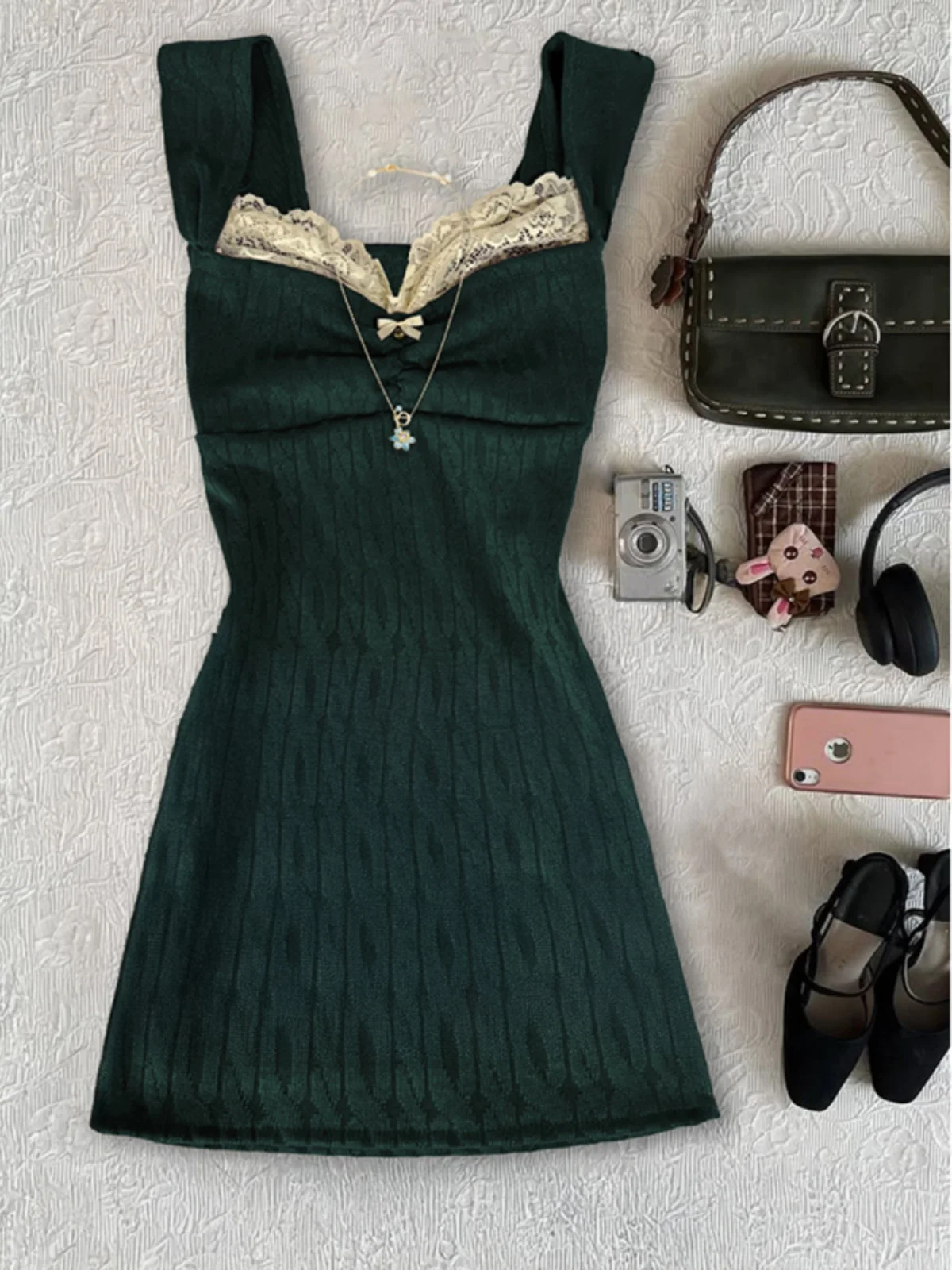 Profond een dentelle garniture tricoté sangle Dr Vintage rétro Sle femmes début automne Faion a-ligne Dr tenue décontracté