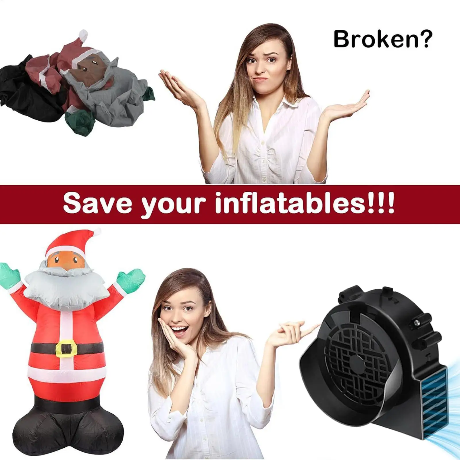 Ventilador para casa de salto inflar inflador de papai noel 12v 1.5a ventilador inflável silencioso com 5 luzes led para praia de natal