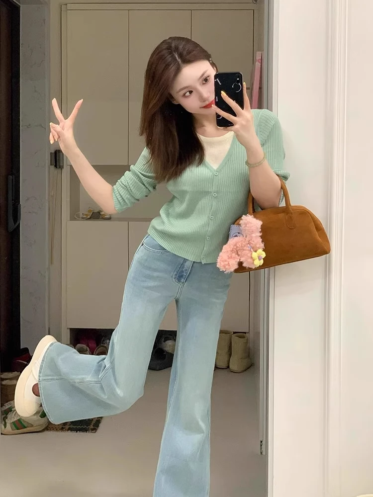 

een Knitted Open Cardigan Women's Sle Lazy Faion Korean Version Slimming Top Spring New Arrival Ensemble Look