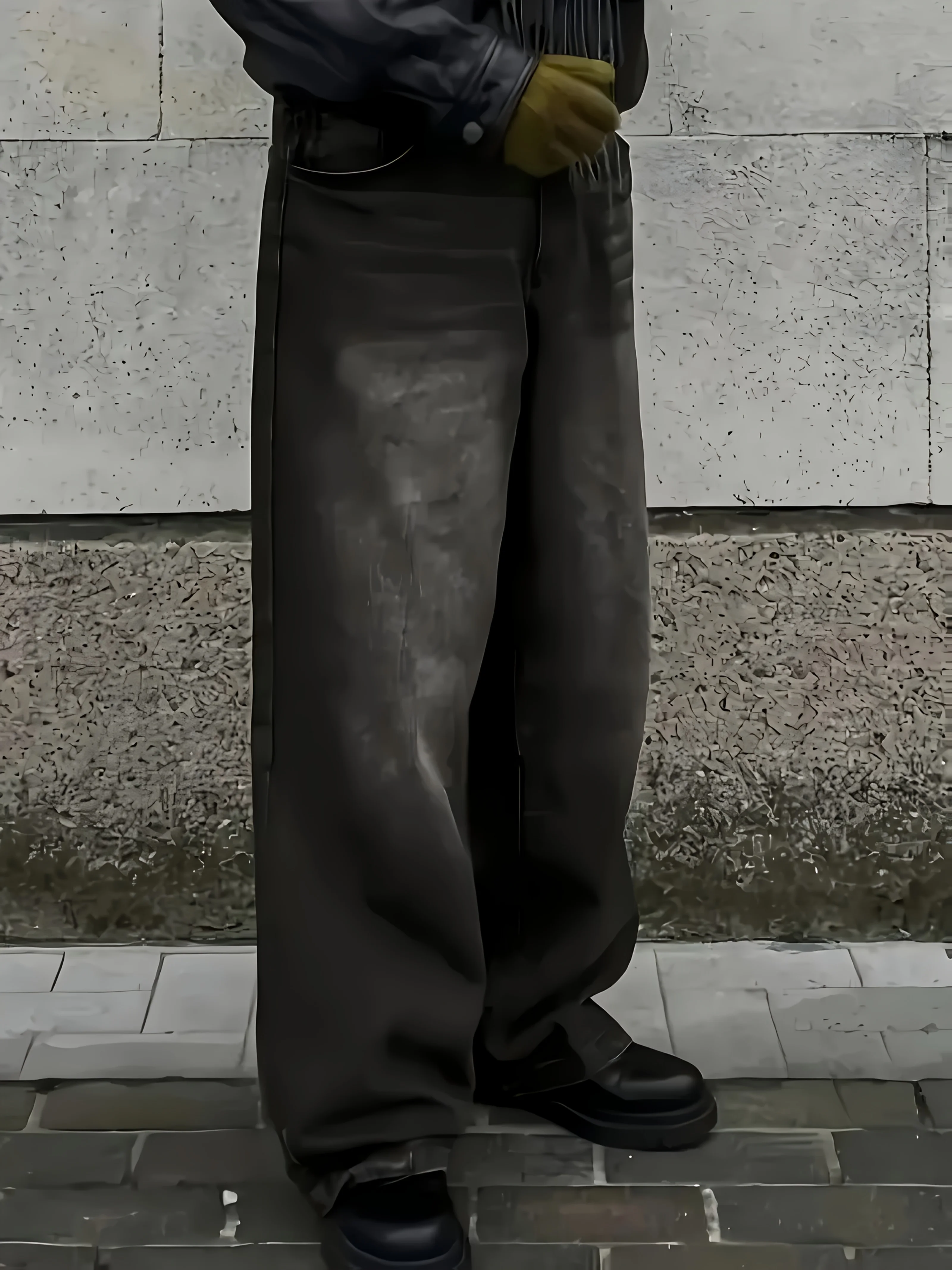 جينز رجالي عصري واسع الساق من قماش الدنيم - نمط الشارع، غير قابل للتمدد، لون خالص، مظهر مغسول، كاجوال فضفاض مناسب لجميع المواسم #5