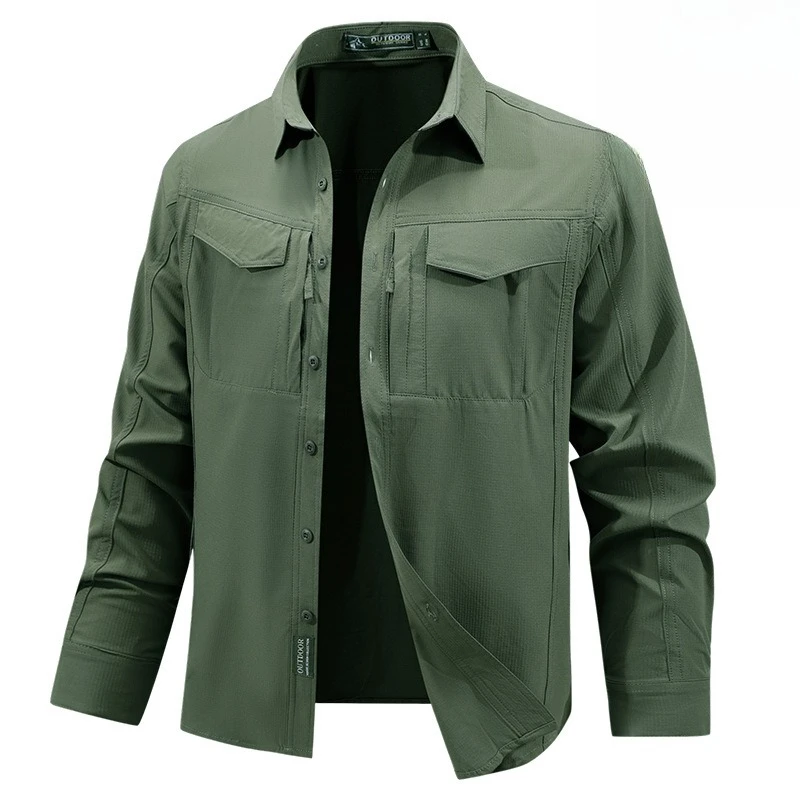 2026 Spring and Autumn New Quick-drying Elastic Long-sleeved Shirt Multi-pocket Underarm Breathable Net Tactical Tooling Shirt