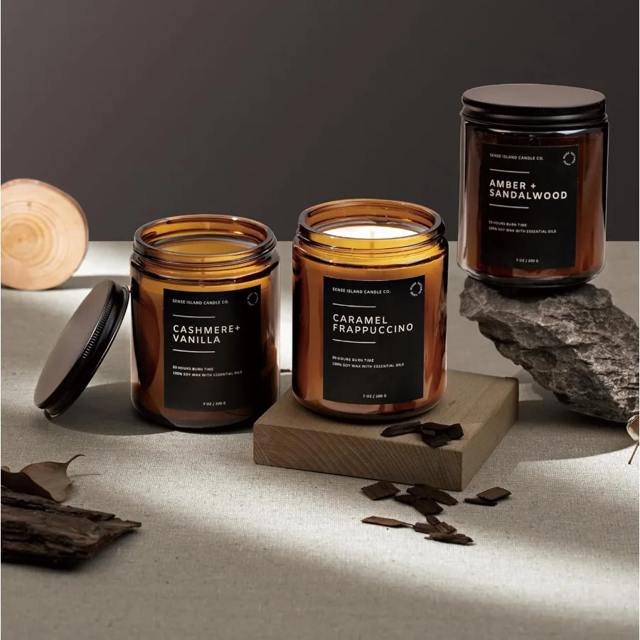 Свечи с ароматом табака и ванили для домашней атмосферы, 50-часовая долговечная свеча из соевого воска 100 с теплым ароматическим ароматом, идеально подходит