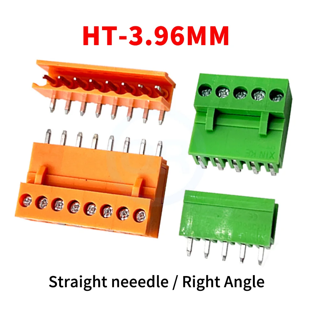 (10PCS) KF HT 3.96MM Green Orange HT396V HT396R 3.96 Plug-in PCB Terminal Block with Straight Pin Right Angle Plug 2-12Pin