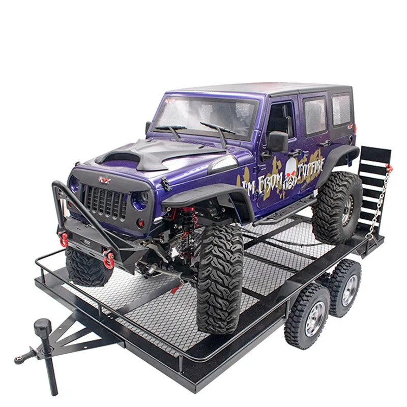 

KYX 1/8 1/10 Simulate Two-axle All-metal Flatbed Trailer With Led Light For RC Model Car Crawler For KM4 TANK300 46*29cm