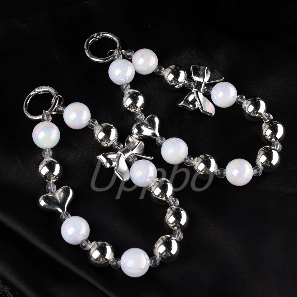 Transparent Crystal Bead Chain Glitter Sparkling Pendant Detachable Wrist Lanyard Keychain For Phone AirPods Car Keys