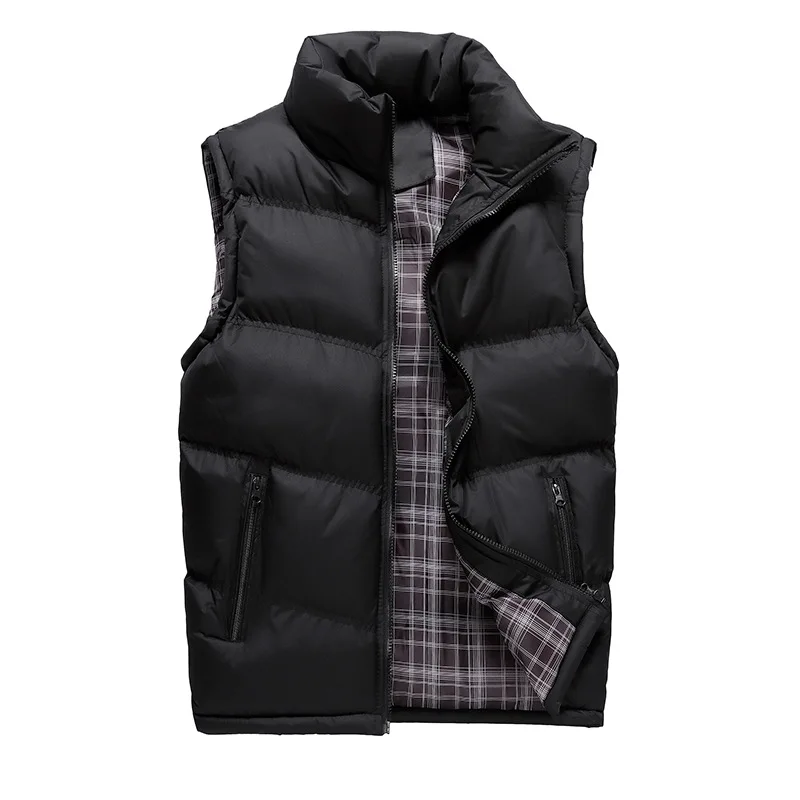 

Men Zipper Parka Spliced Solid Outerwear Coats Pockets High Street Outerwear Stand Collar Winter Warm Male Parkas Sleeveless