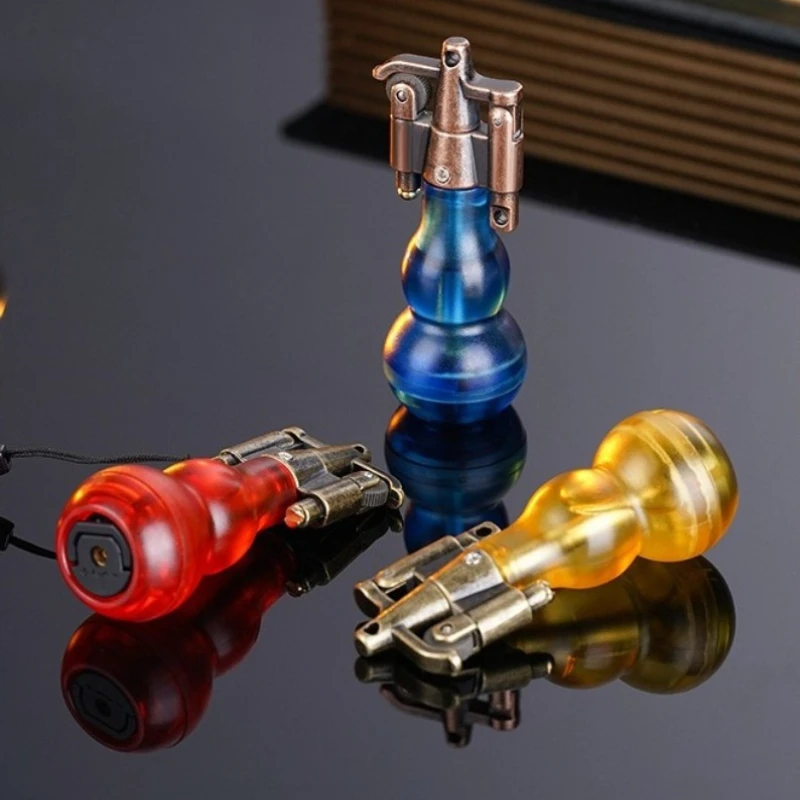 

Mini Portable Gourd Inflatable Lighter Classic Retro Grinding Wheel Open Flame Lighter Visible Air Chamber Cigaratte Lighter
