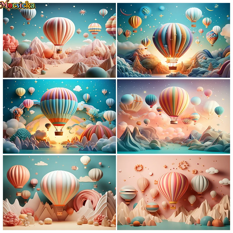 

3D Hot Air Balloon Background Photography Newborn Shower Cake Smash Backdrop 1st Birthday kids Portrait Studio Photo Props