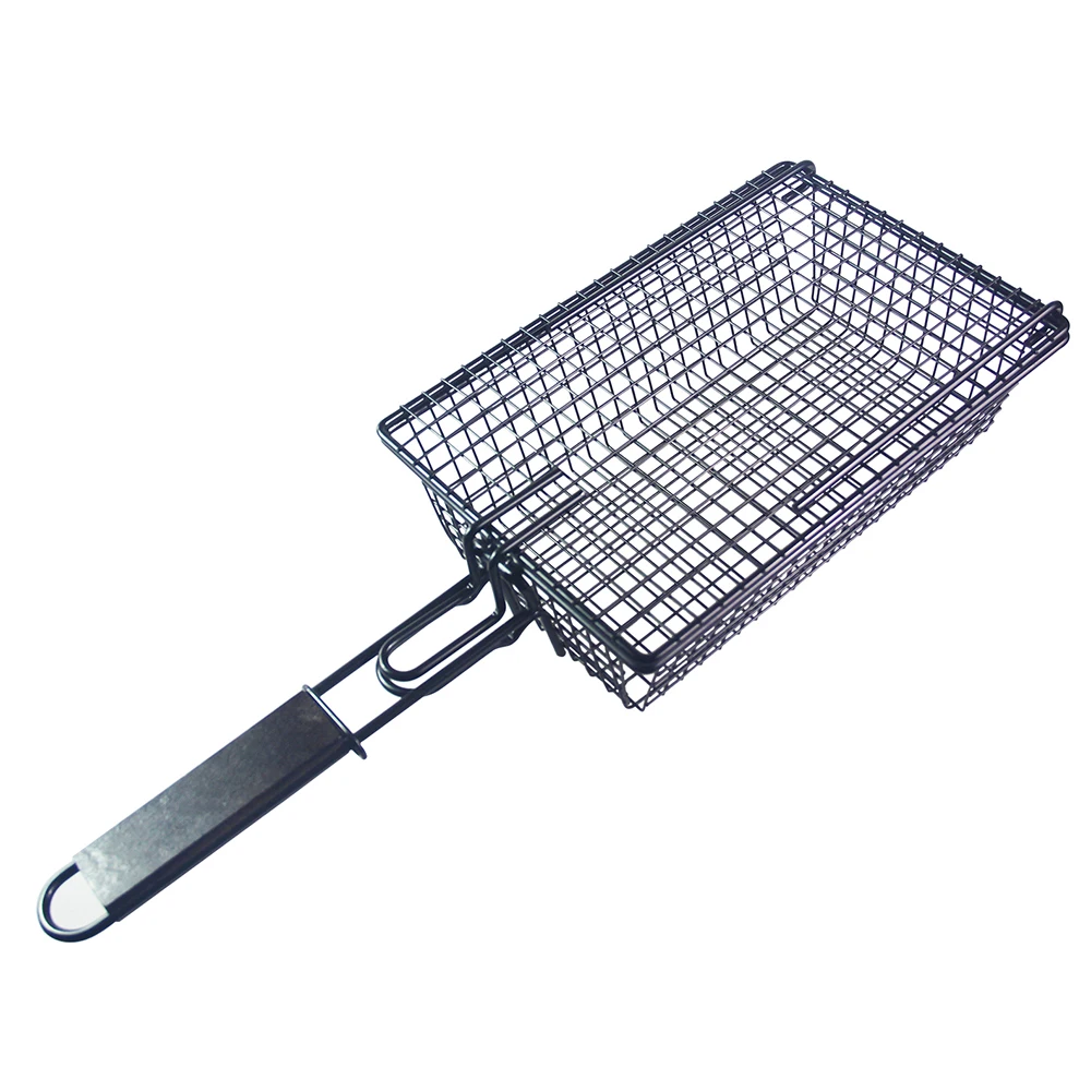 

Grilling Nonstick Grill Basket with Lid Metal Barbecue Basket with Foldable Removeable Wooden Handle BBQ Barbecue Tool